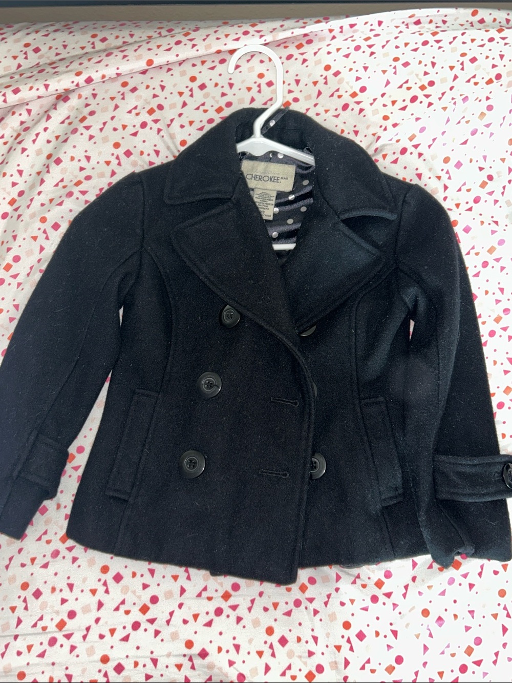 Cherokee WOOL Black Double-Breasted Girls' Peacoat